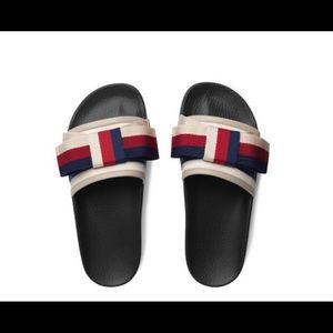 cream gucci slides